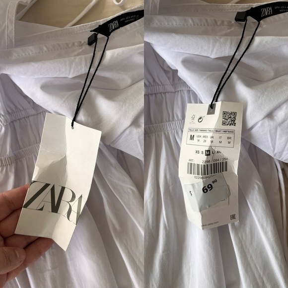 NWT ZARA White Cotton Midi Dress with Tie-Back M - Picture 8 of 15